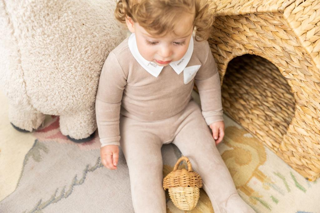 Embroidered "Petit Coeur" Velour Onesie