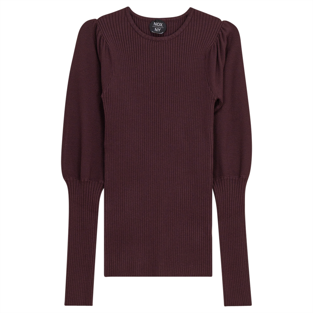Rib Knit Top With Puff Sleeves