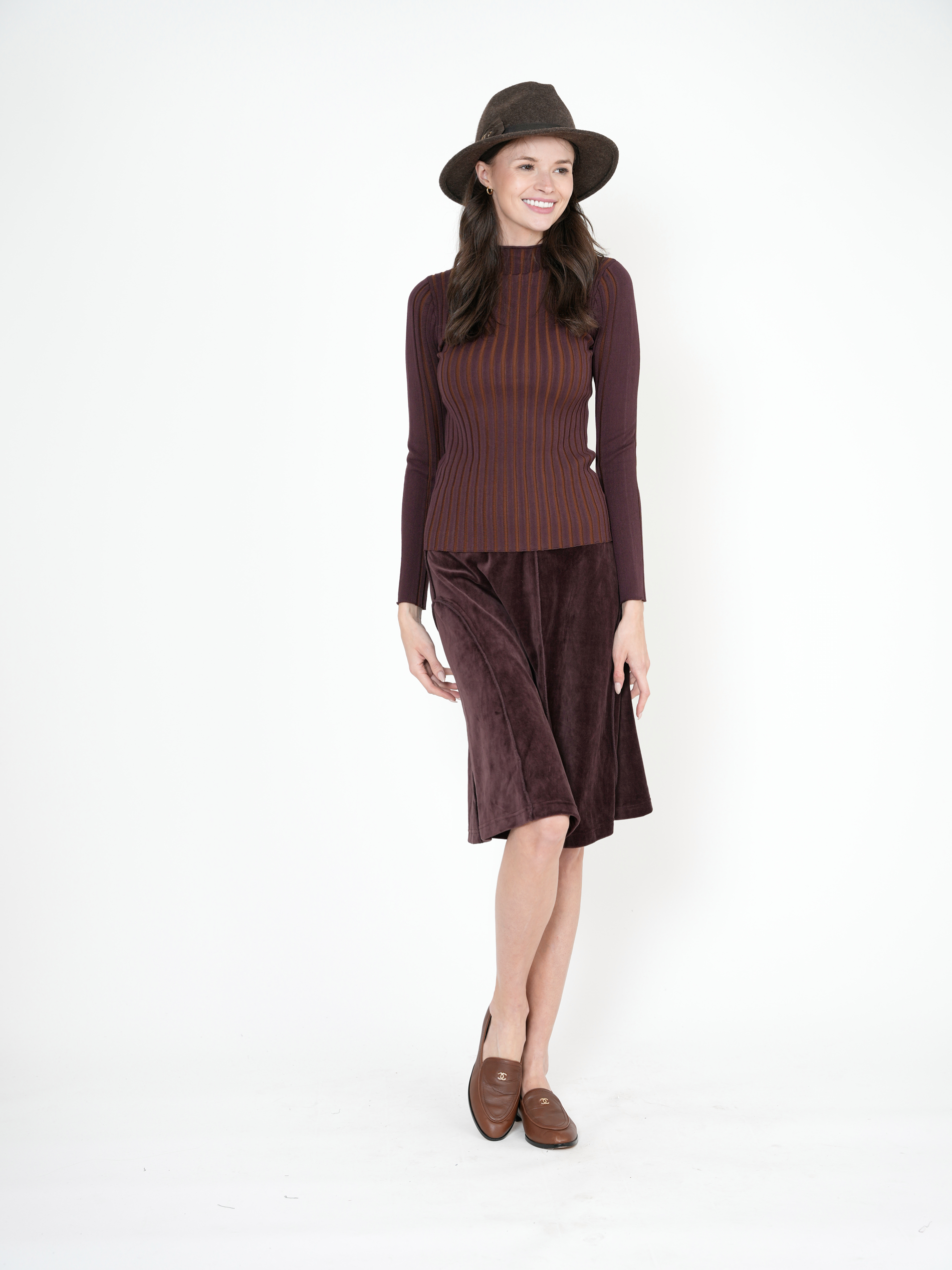Knit Rib Funnel Neck Top