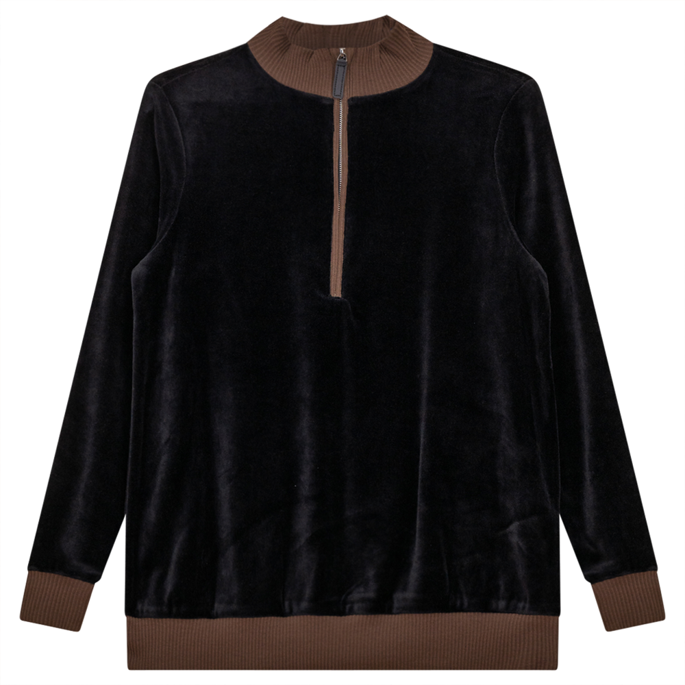 Velour Zipper Mock Neck Contrast Maternity Top