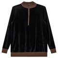 Velour Zipper Mock Neck Contrast Maternity Top