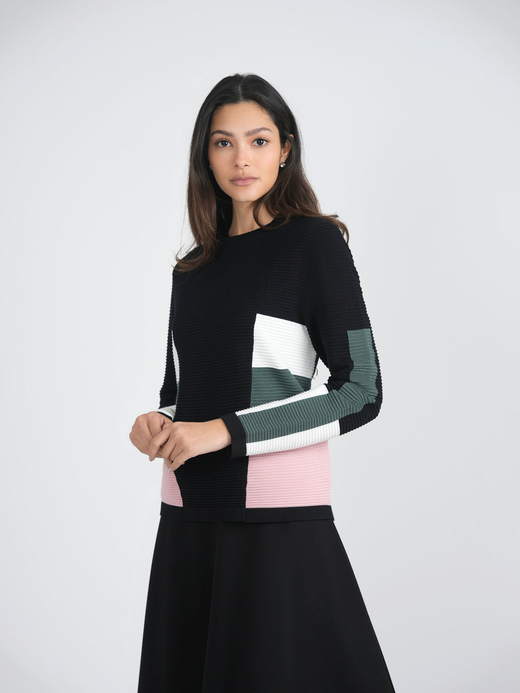 Striped Color Blocked Knit Sweater
