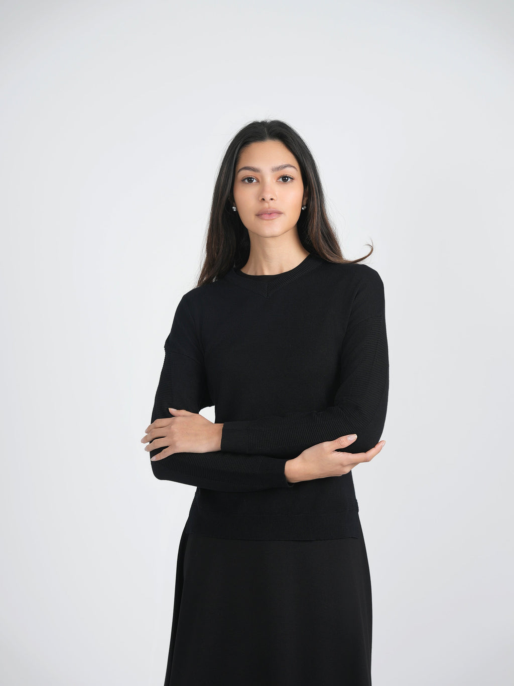 Closed V-Neck Rib Combo Sweater