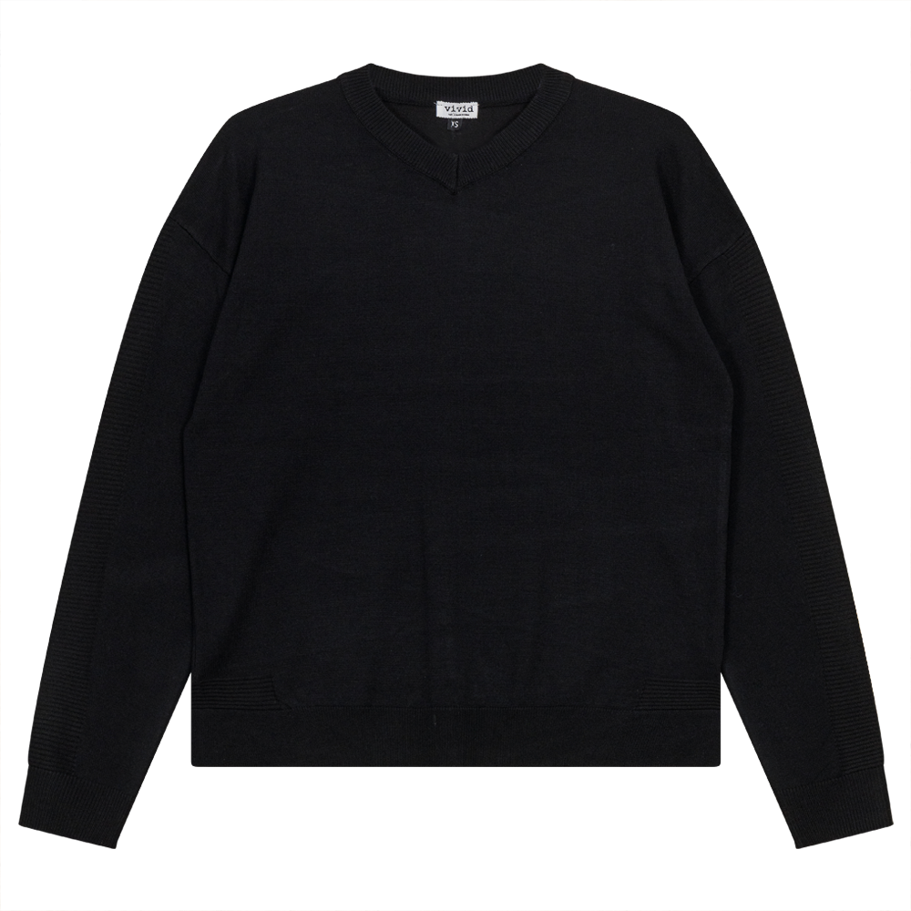 Closed V-Neck Rib Combo Sweater