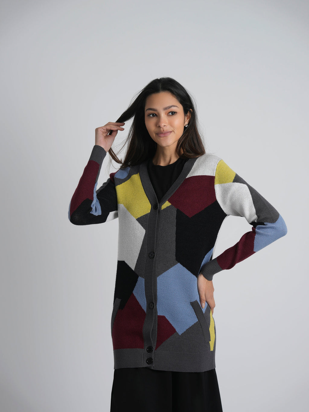Color Blocked Knit Cardigan