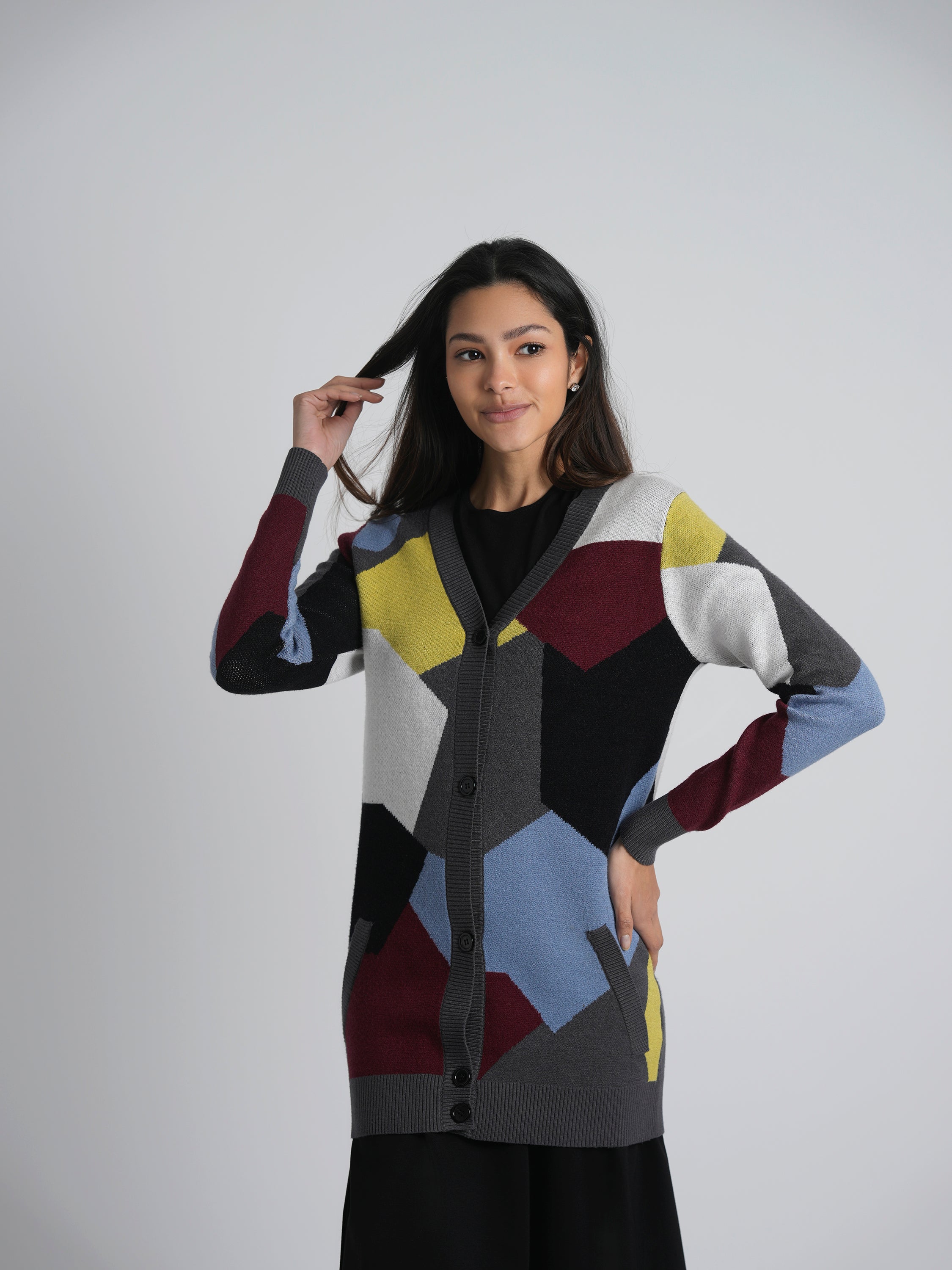 Color Blocked Knit Cardigan