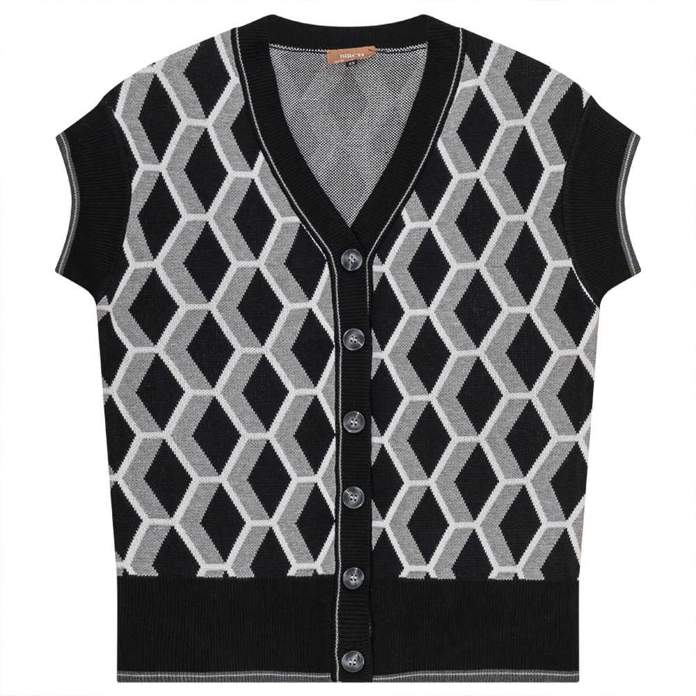 Diamond Jacquard Knit Vest Cardigan