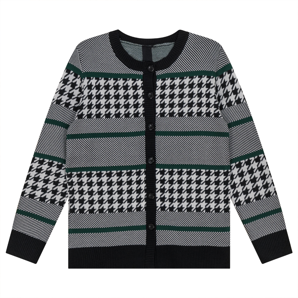 Hounstooth Combo Knit Cardigan