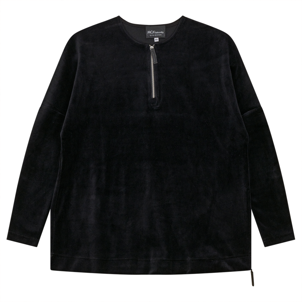 Maternity Henley Velour Zip Top