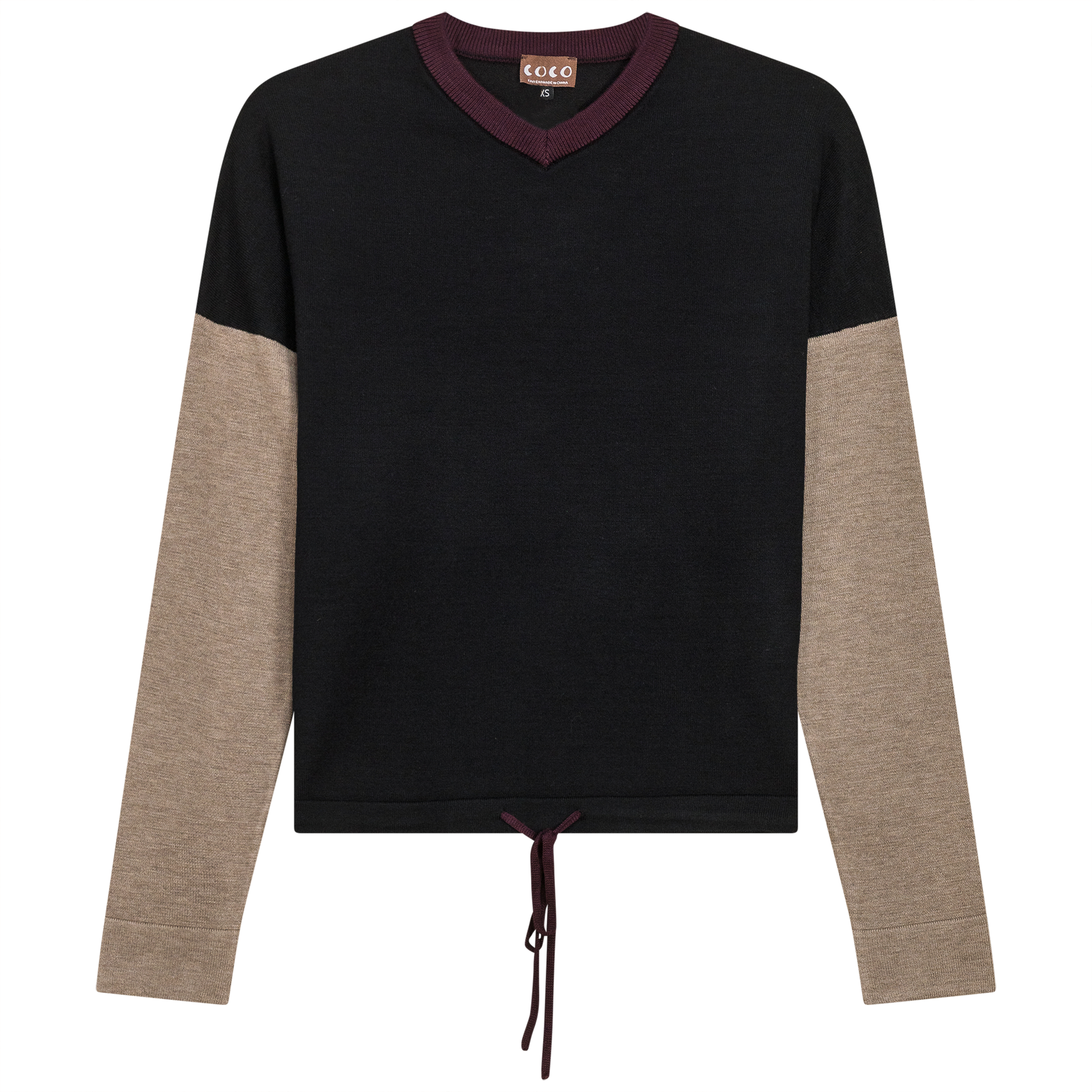 Color Blocked V Neck Bungee Sweater