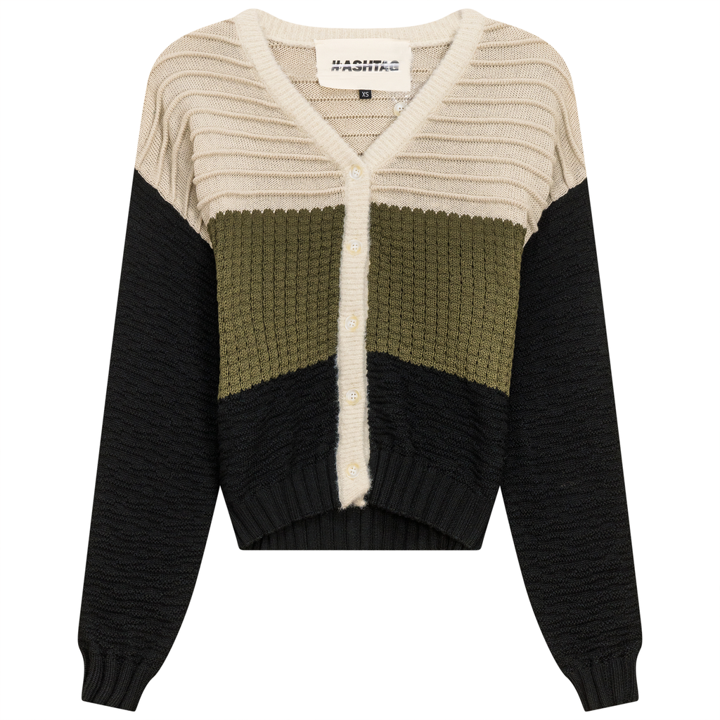 Cropped Knit Color Blocked Cardigan