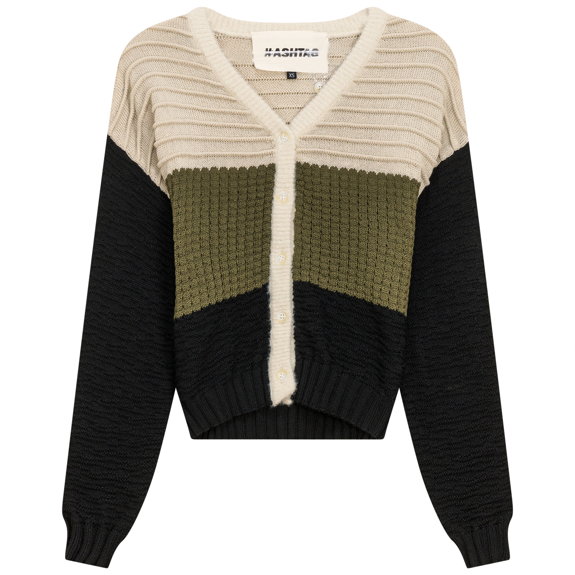 Cropped Knit Color Blocked Cardigan
