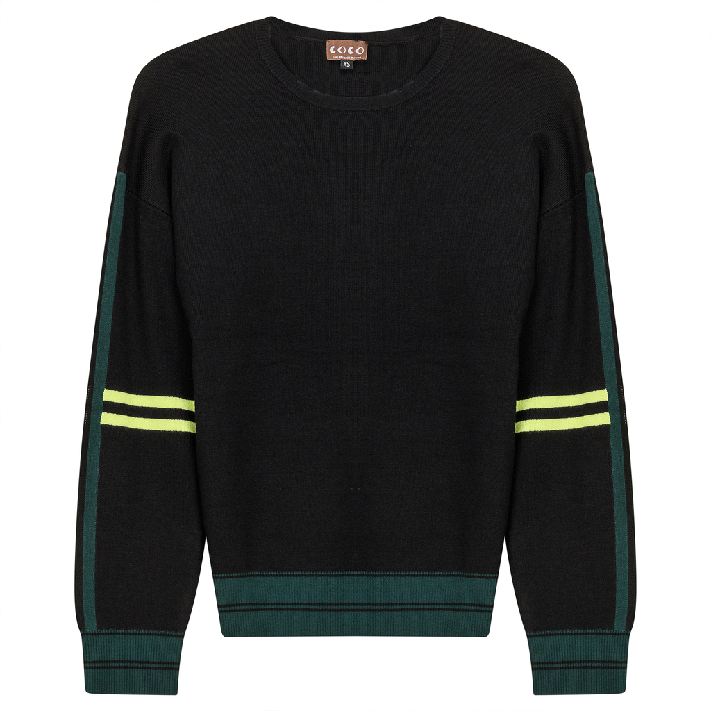 Knit  Stripped Sleeve Drop Shoulder Sweater