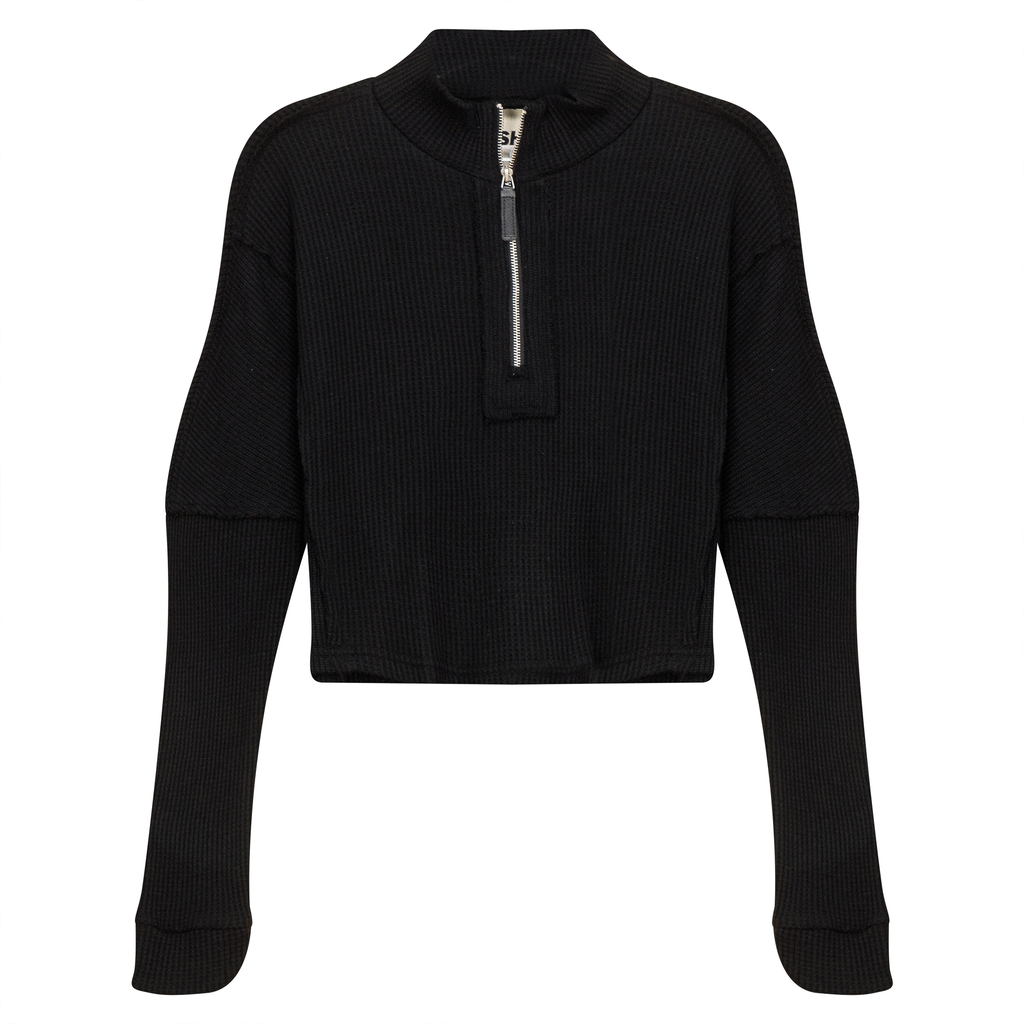 Cropped Zip Henley Sweatshirt