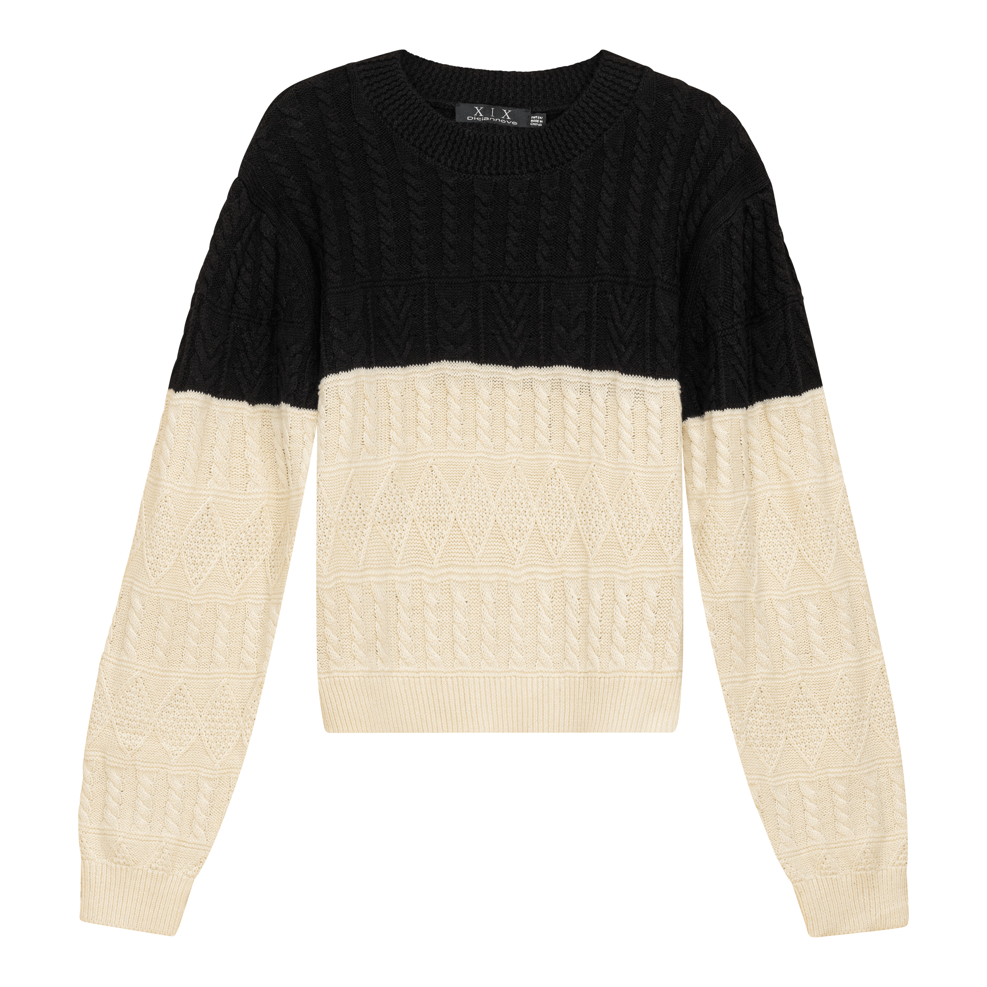 Cropped 2 Tone Cable Knit Sweater