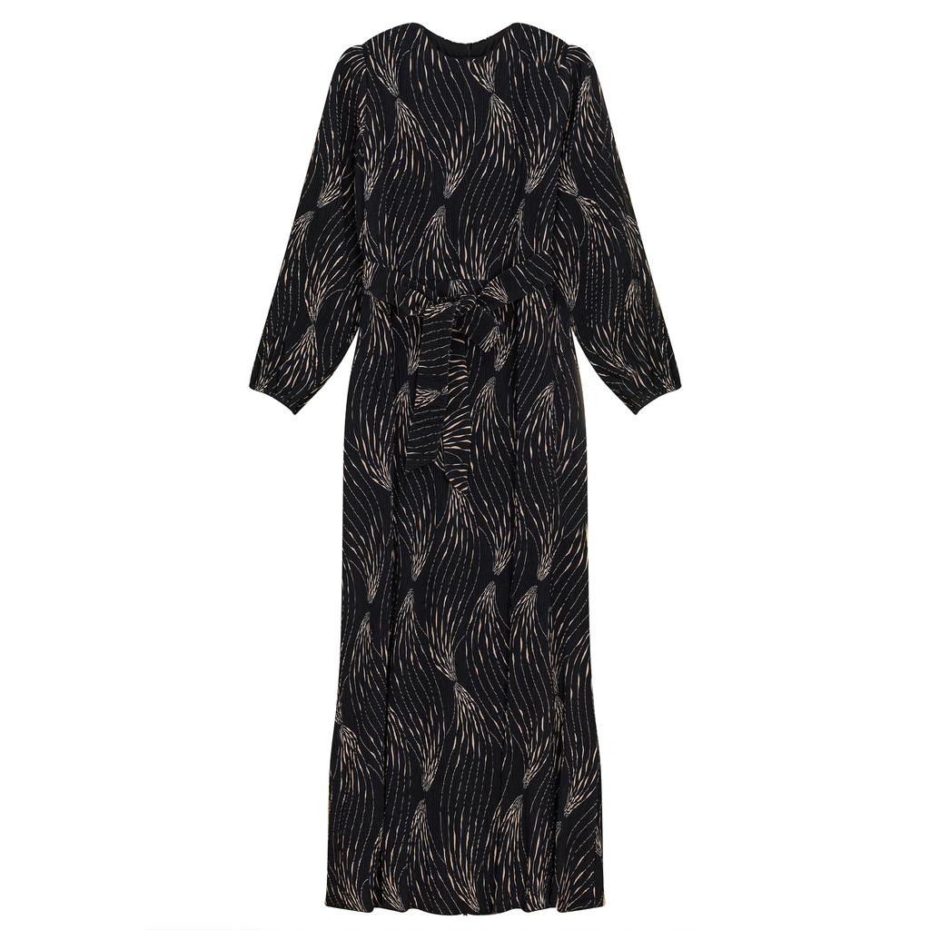Crystal Pleated Printed Maxi Dess