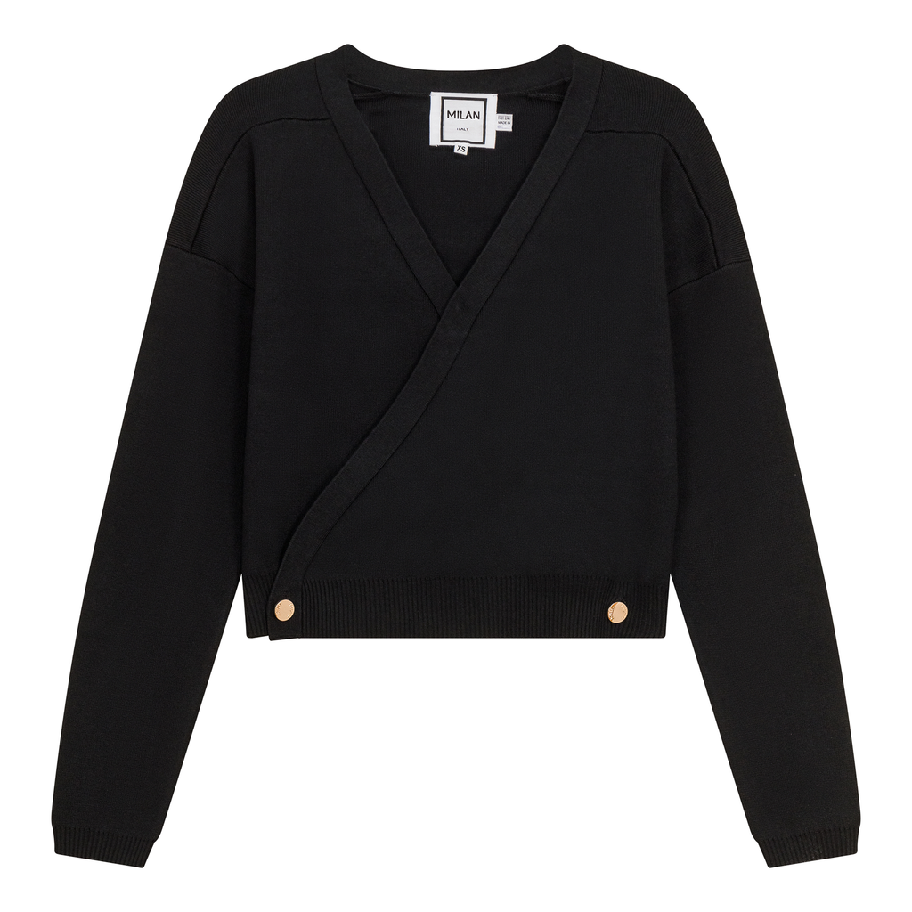 Cropped Double Breasted Wrap Sweater