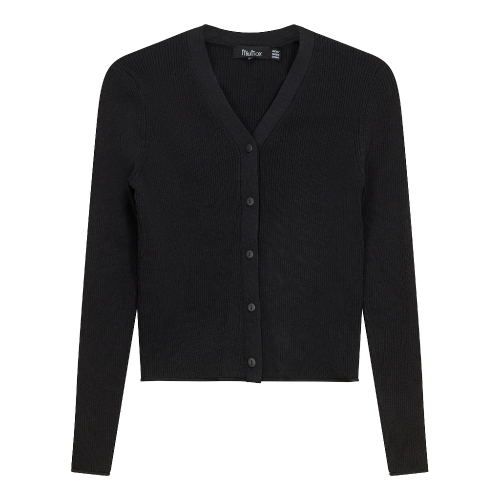 High V Cropped Ribbed Cardigan