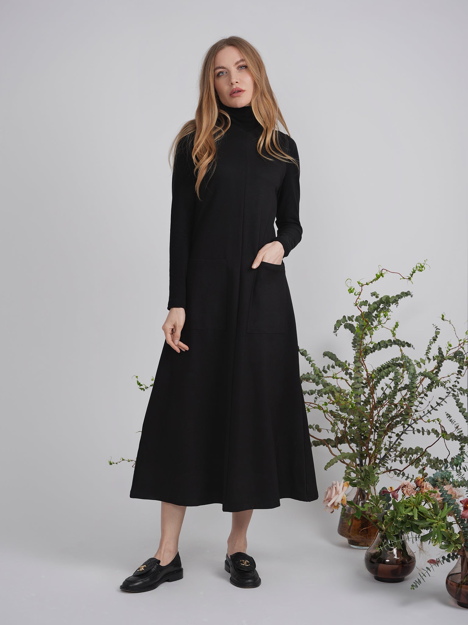 Stretch Midi Pocket Jumper With Matching Turtle Neck