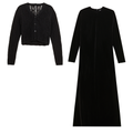 Velour Maxi Dress With Crochet Knit Cardigan