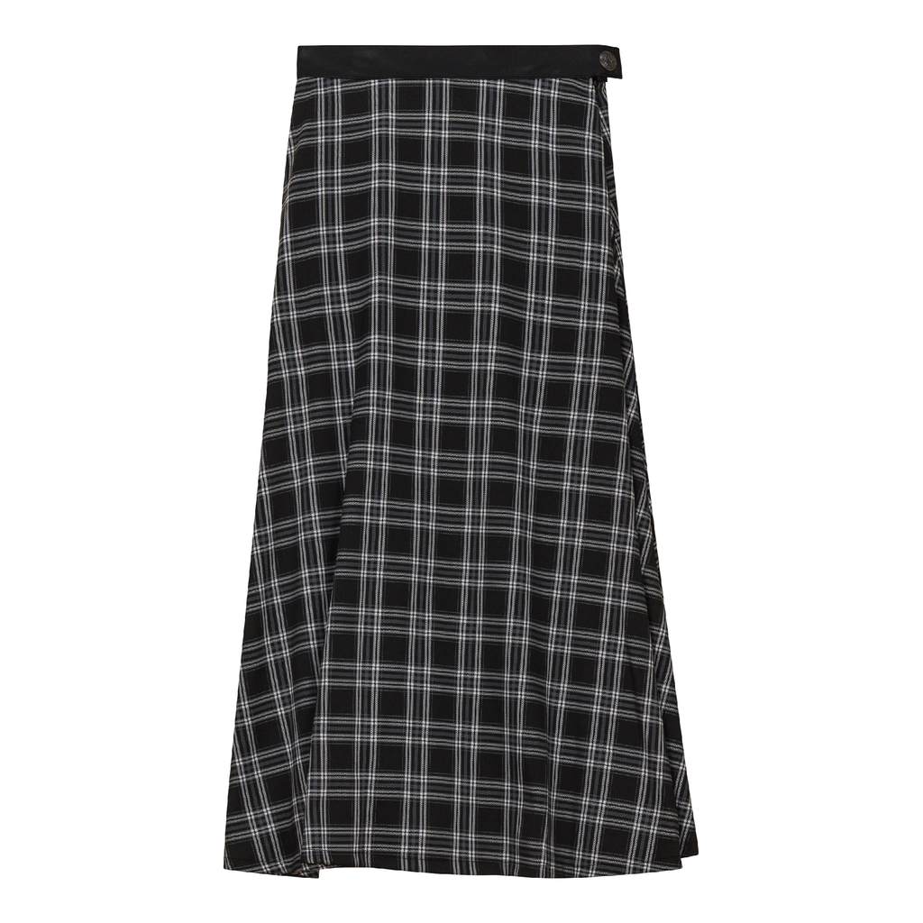 Plaid Fly Front Midi Skirt