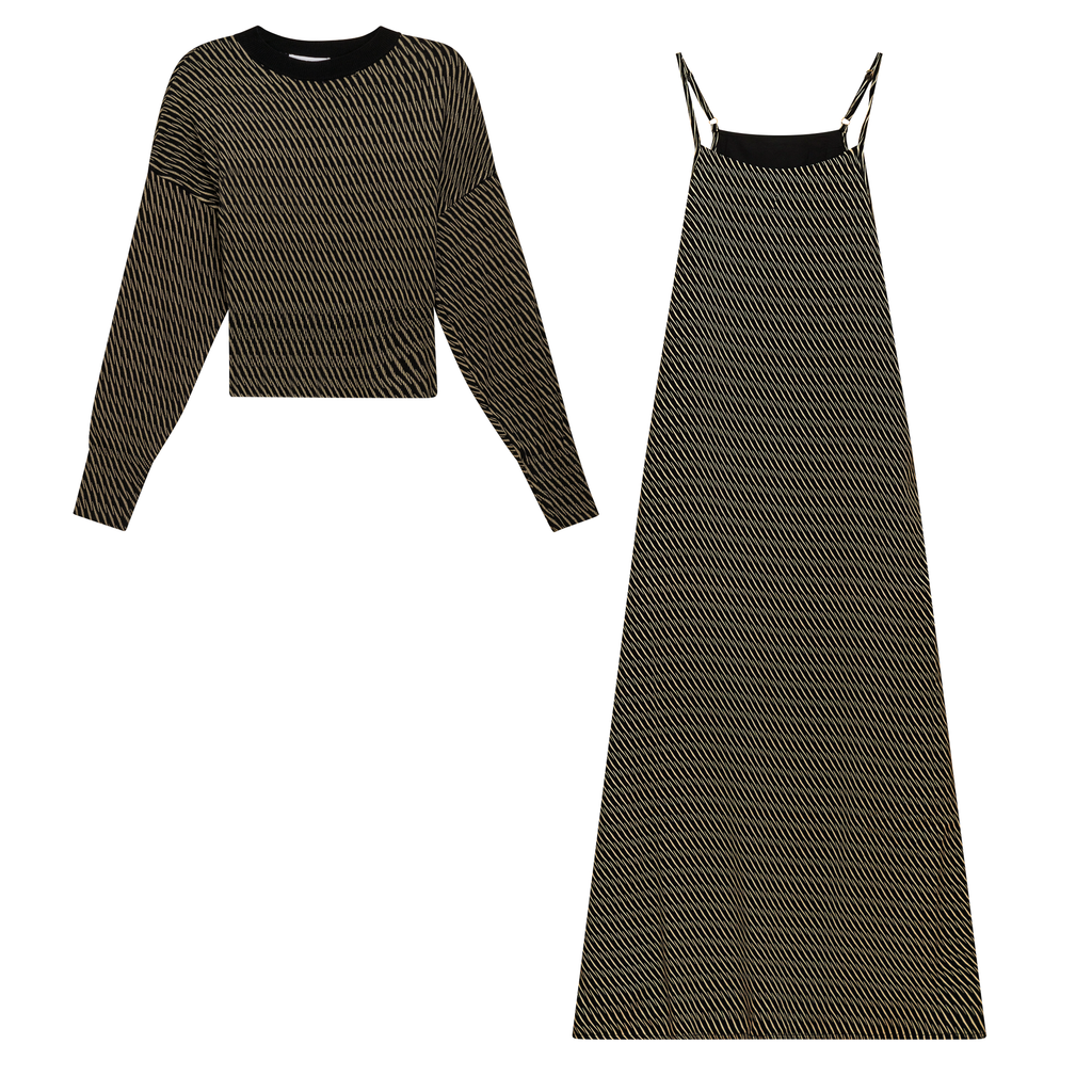 Printed Midi Jumper Set with Sweater