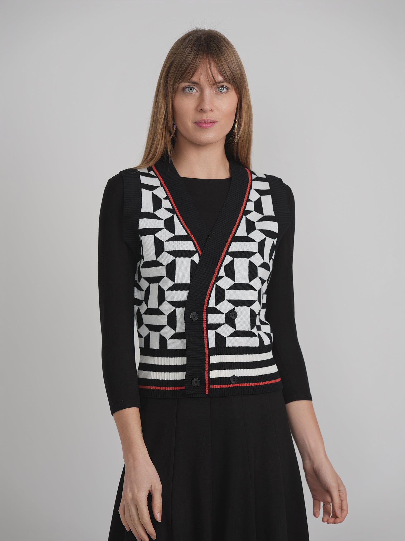 Printed Knit Cardigan Vest