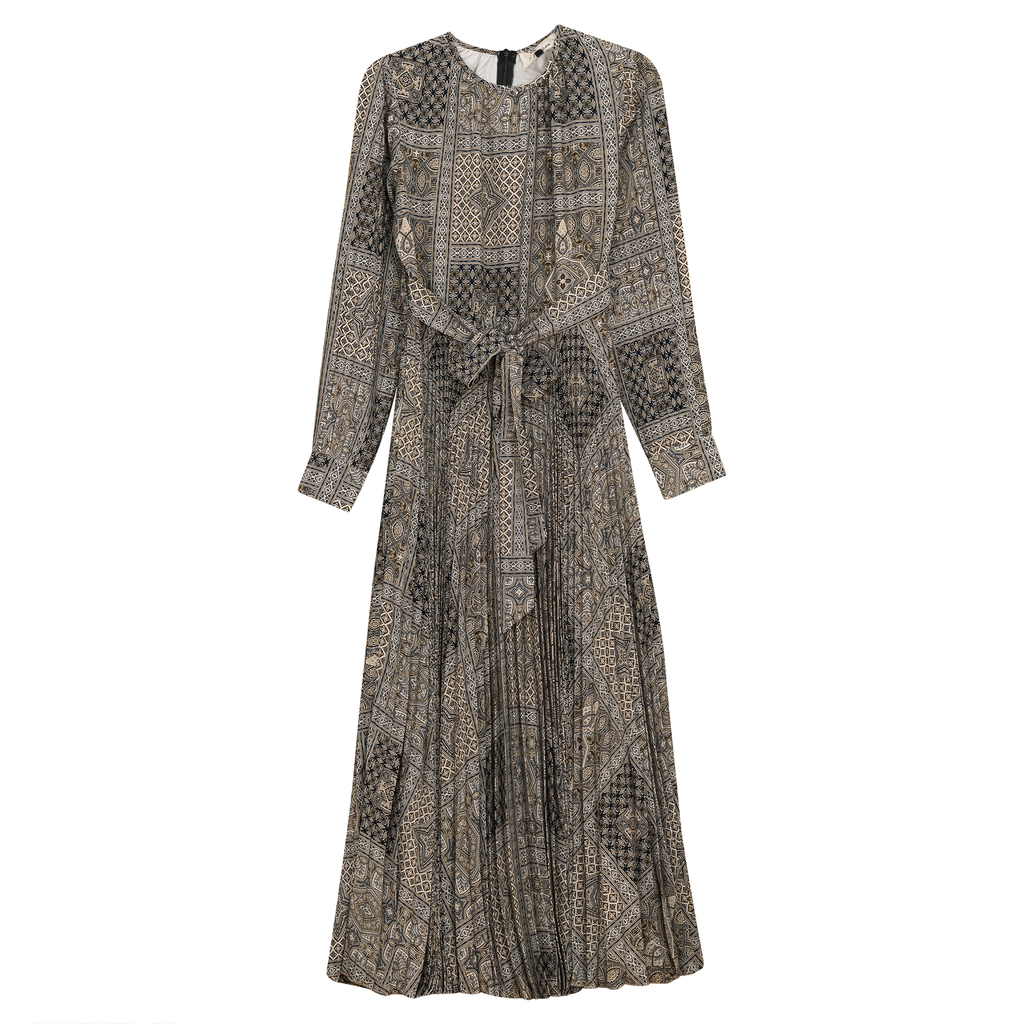 Satin Mosaic pleated Midi Dress