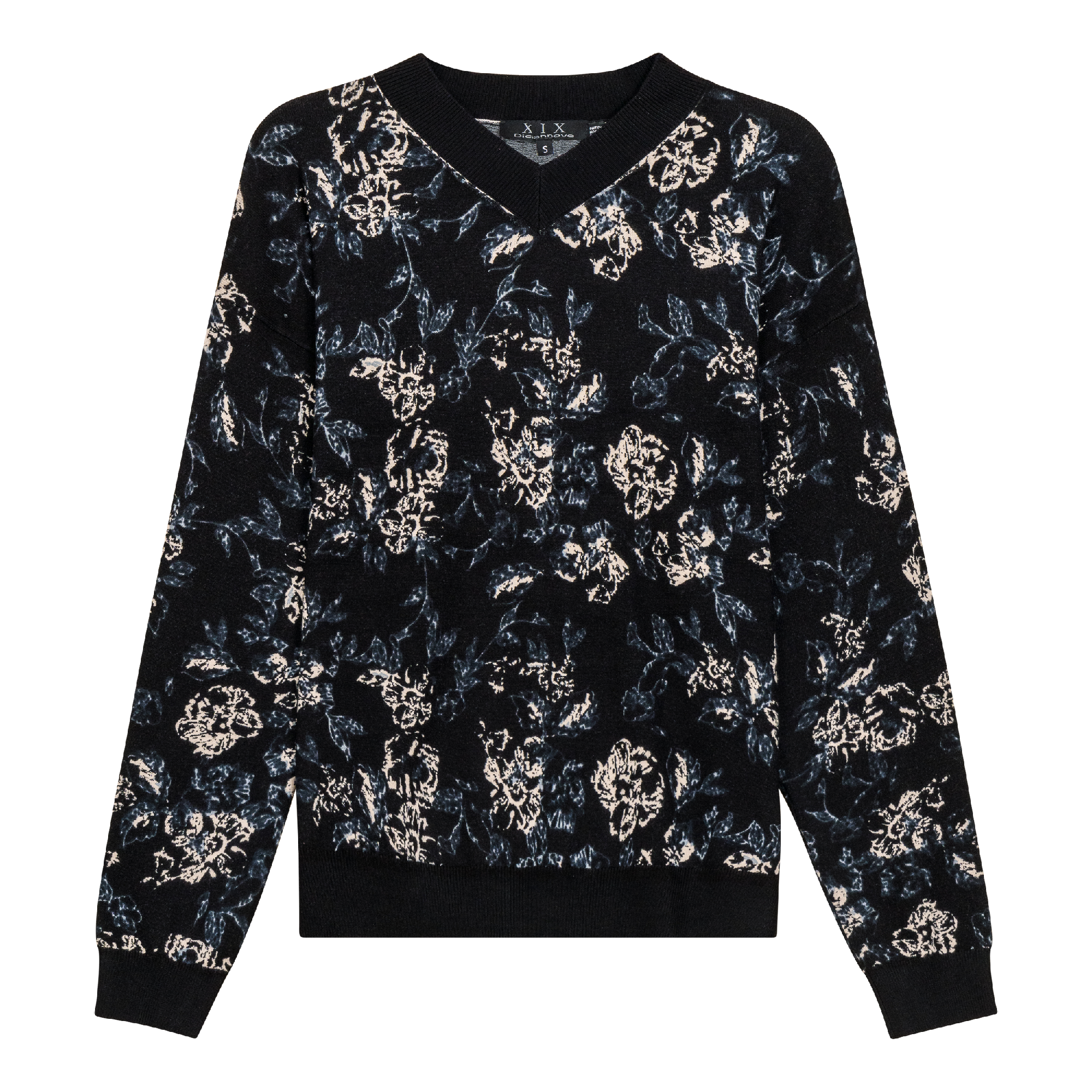 V Neck Floral Knit Sweater