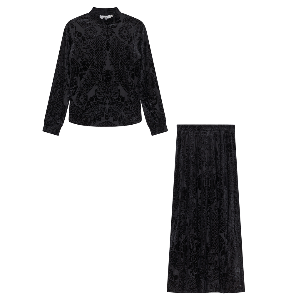 Burnout Velour A Line Skirt 2 PC Maxi Set