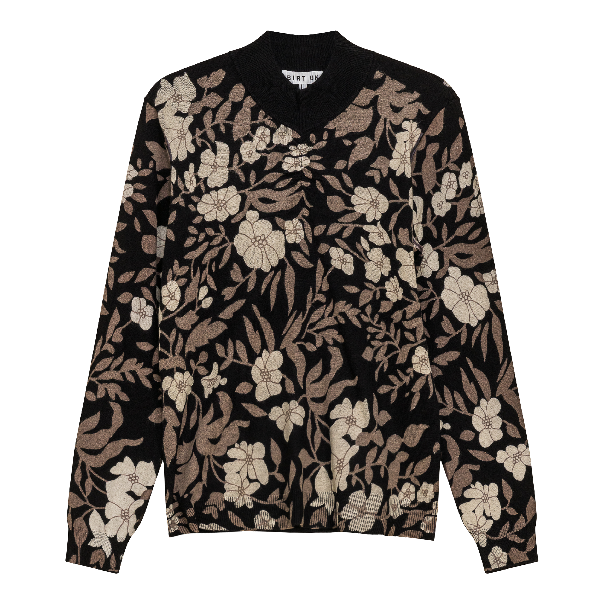 Printed Shirred Mock Neck Sweater