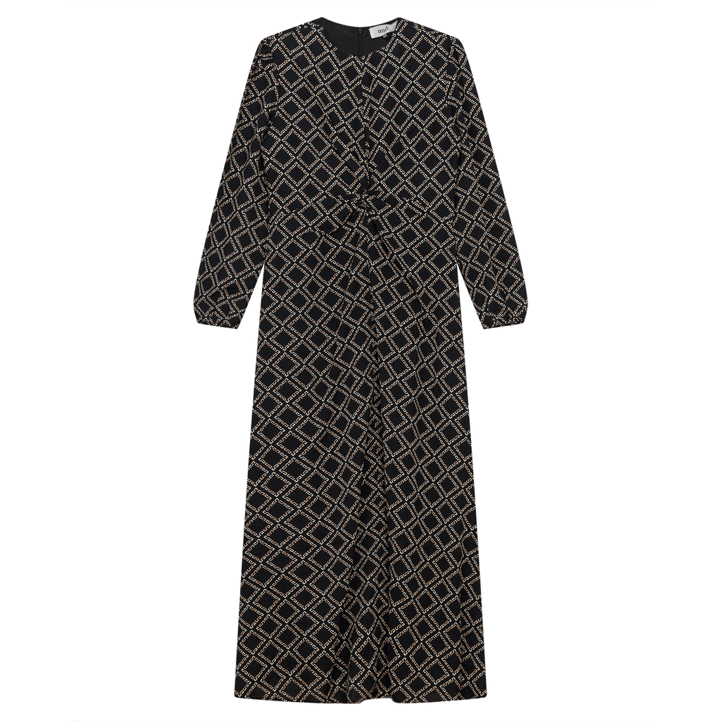 Knot Printed Satin Midi Dress