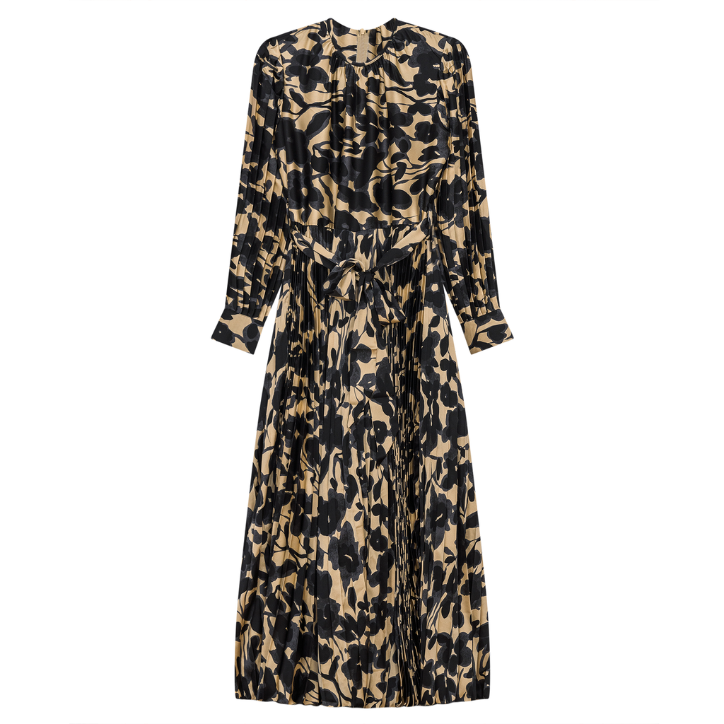 Satin Mosaic Pleated Midi Dress