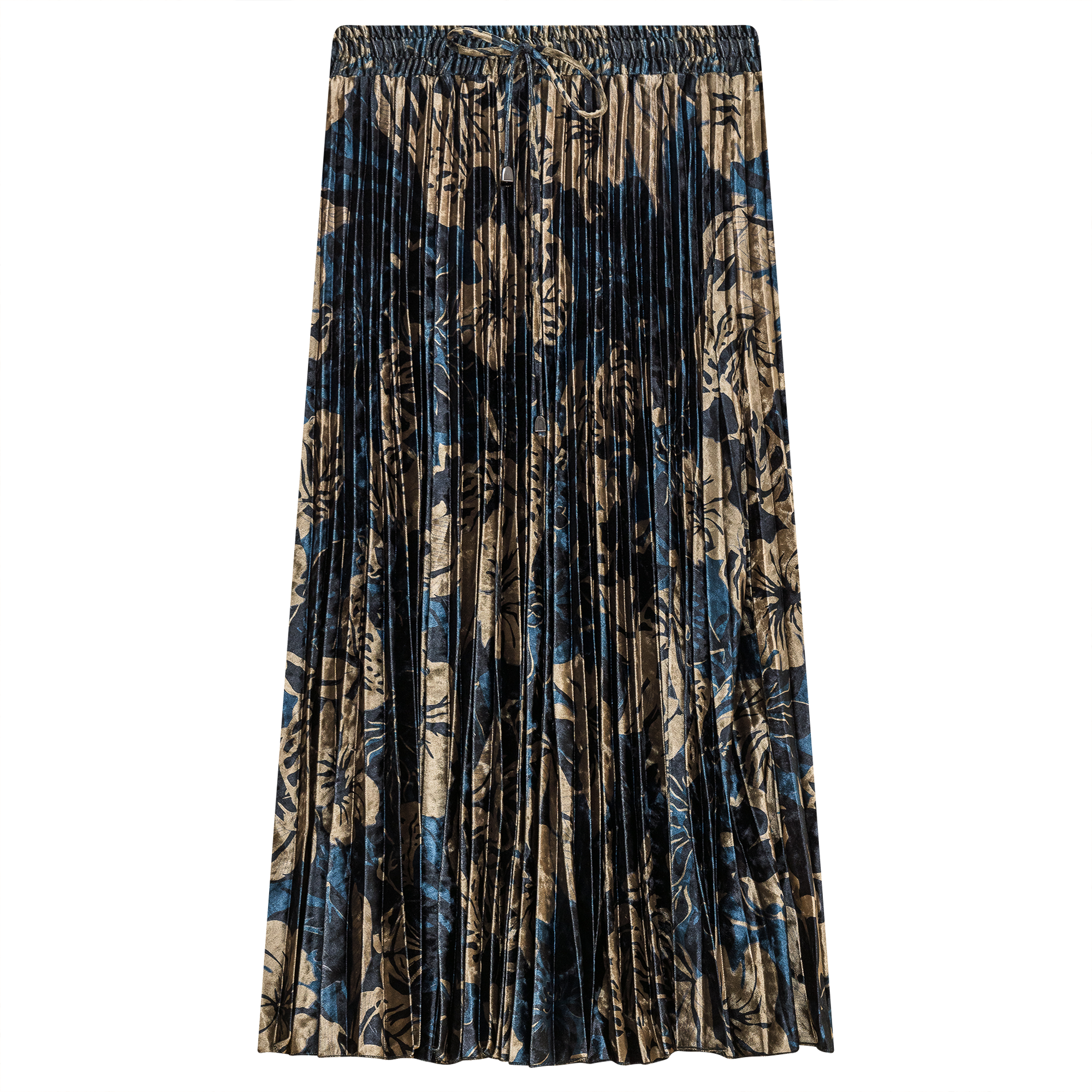 Flocked Velour Accordian Pleated Midi Skirt