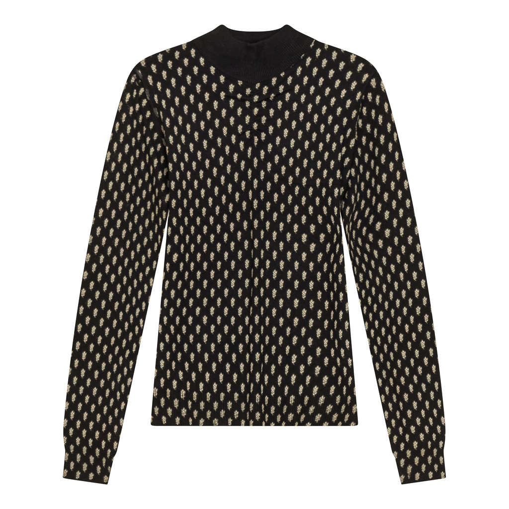 Printed Shirred Mock Neck Sweater
