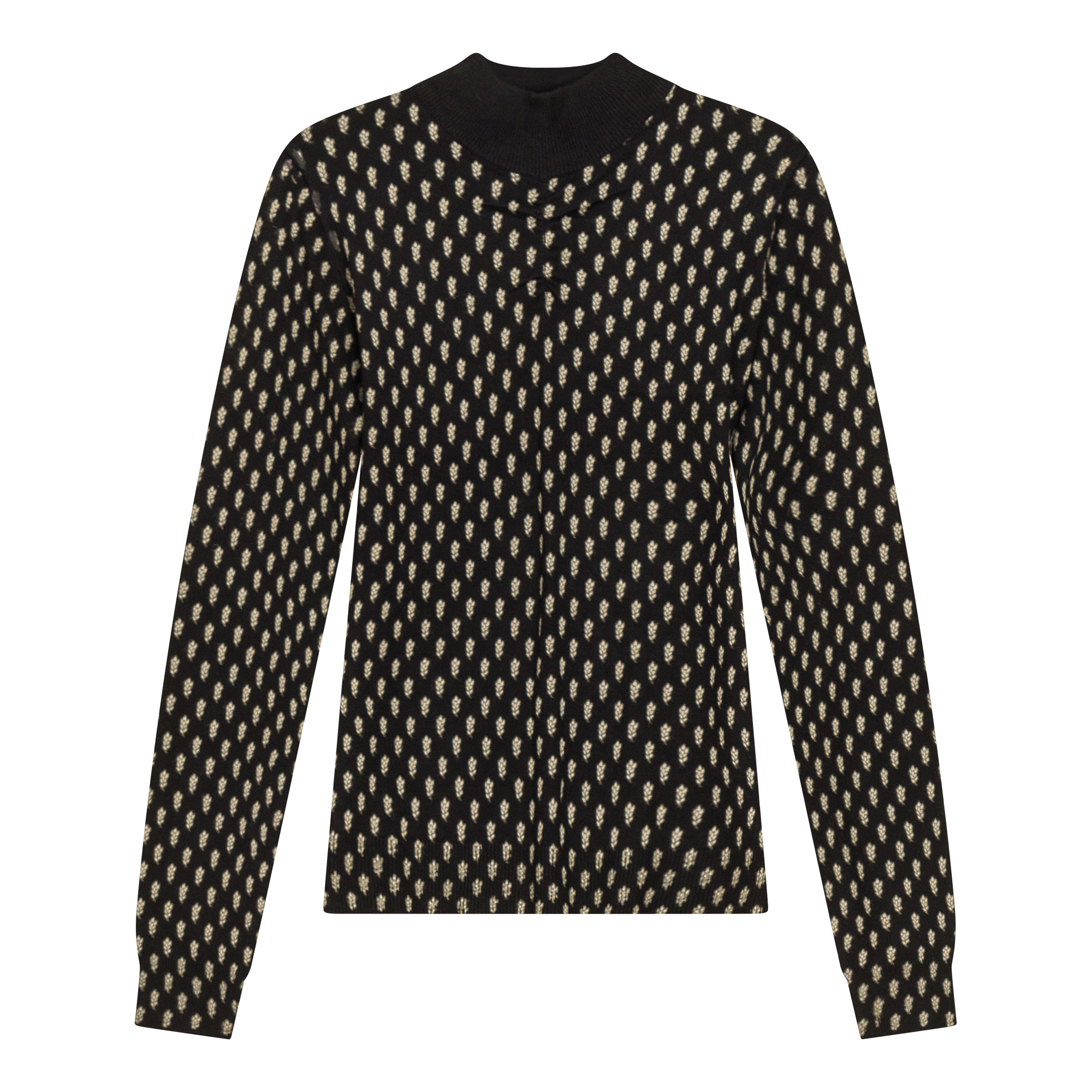 Printed Shirred Mock Neck Sweater