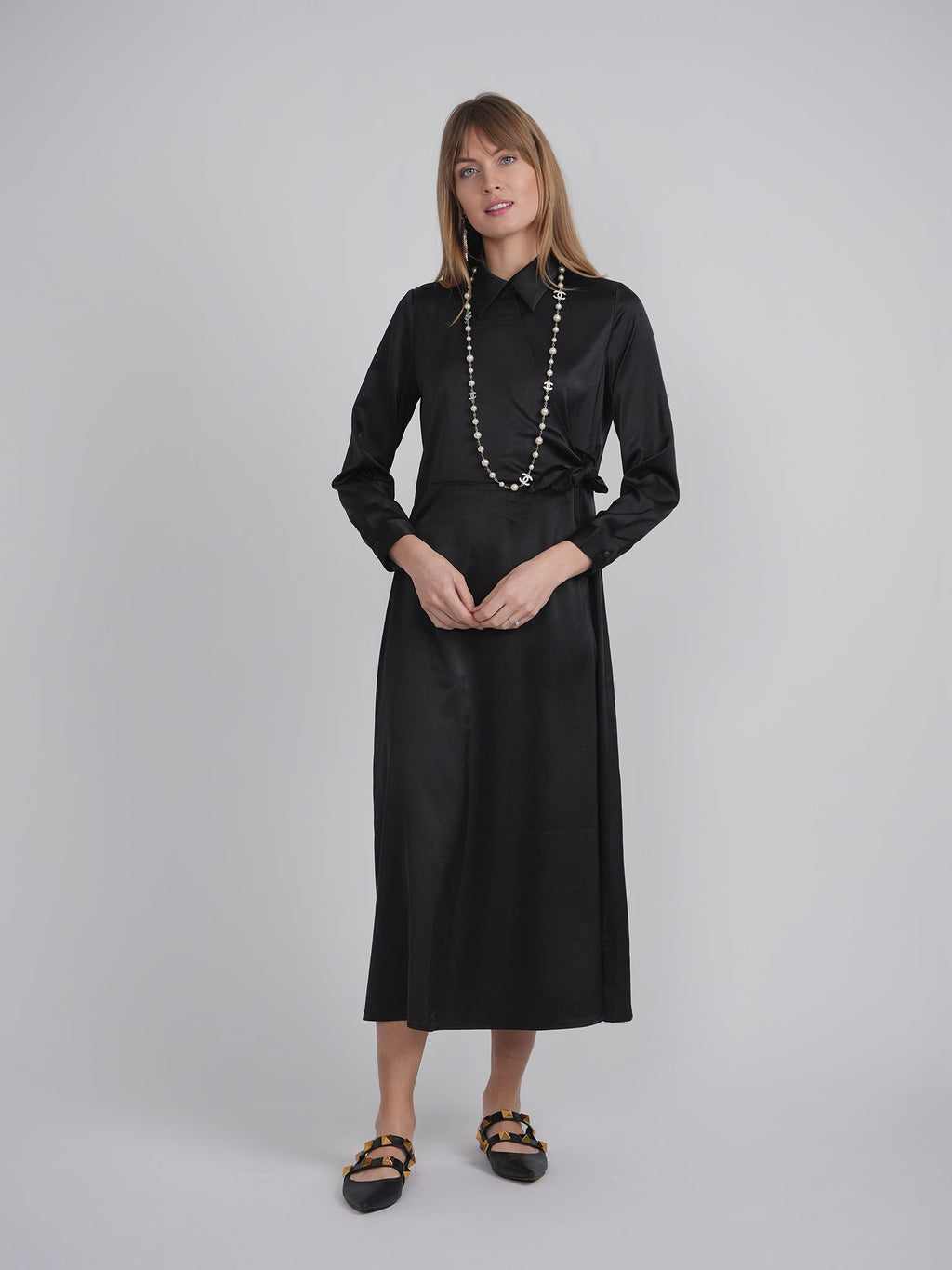 Satin Wrap Shirt Dress