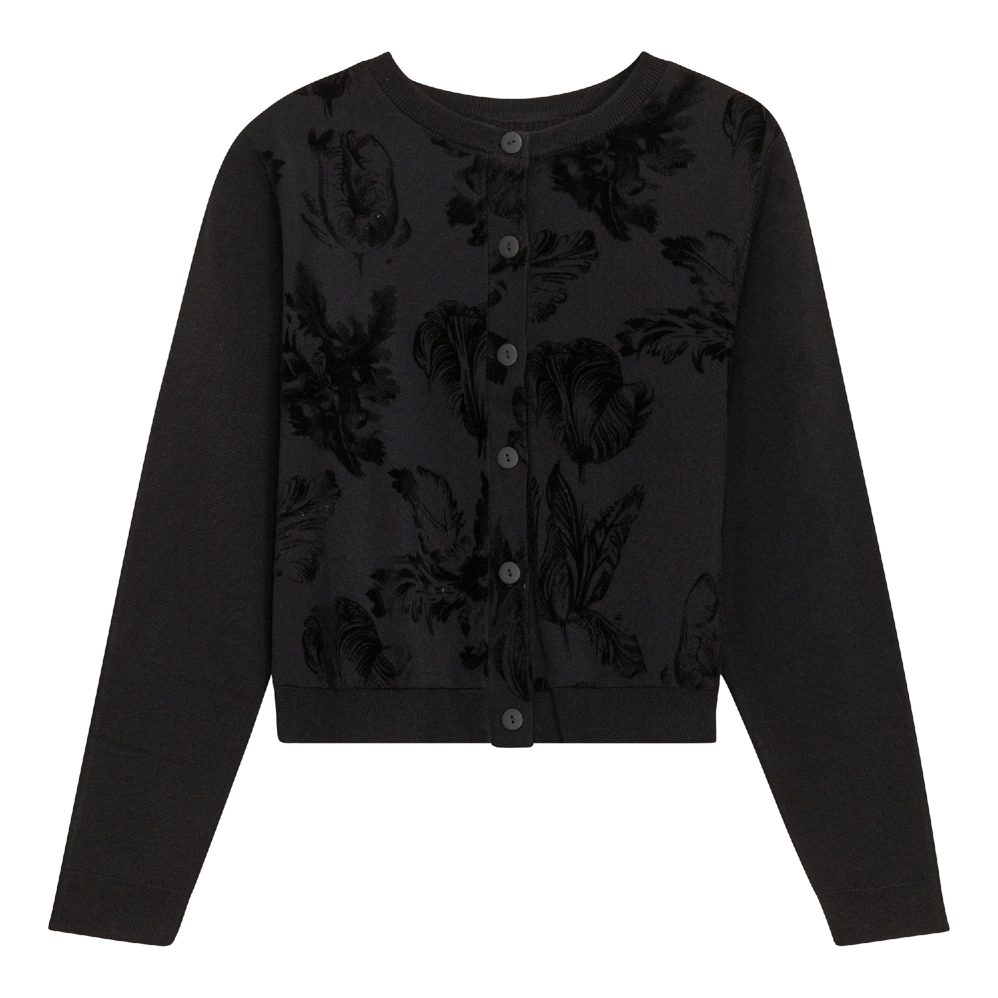 Cropped Flocked Velour Knit Cardigan