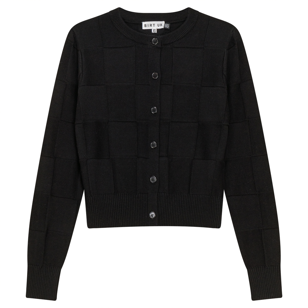 Checked Knit Cropped Cardigan