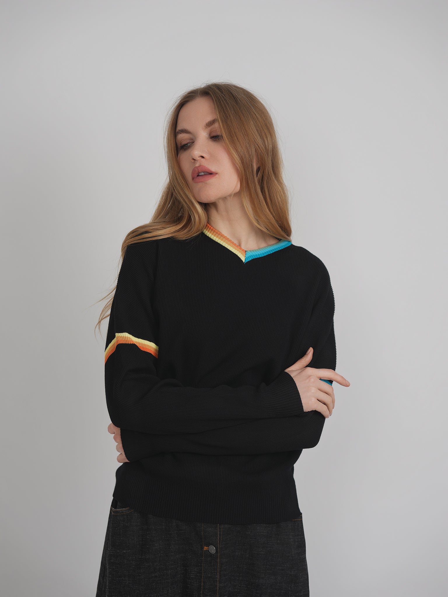 Drop Sleeve Ribbed Knit Sweater