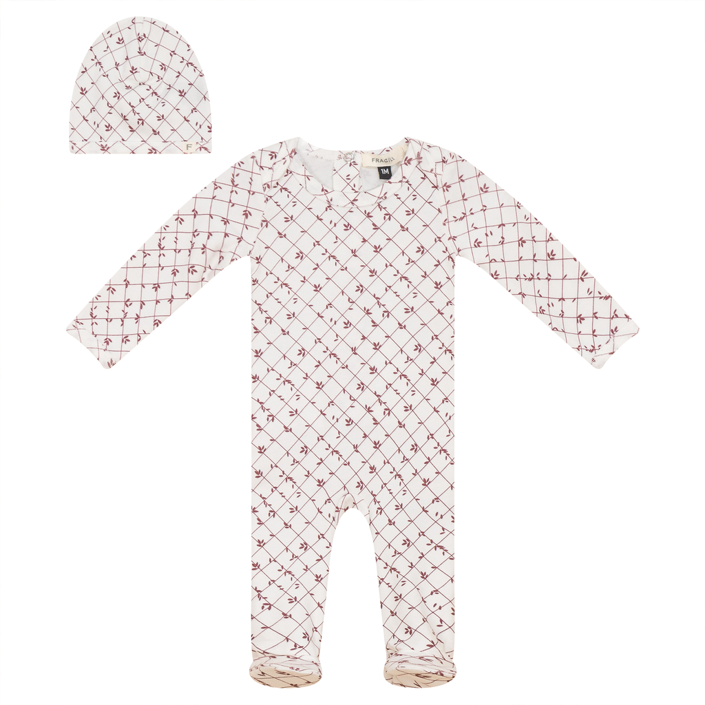 Printed Ribbed Onesie with Hat