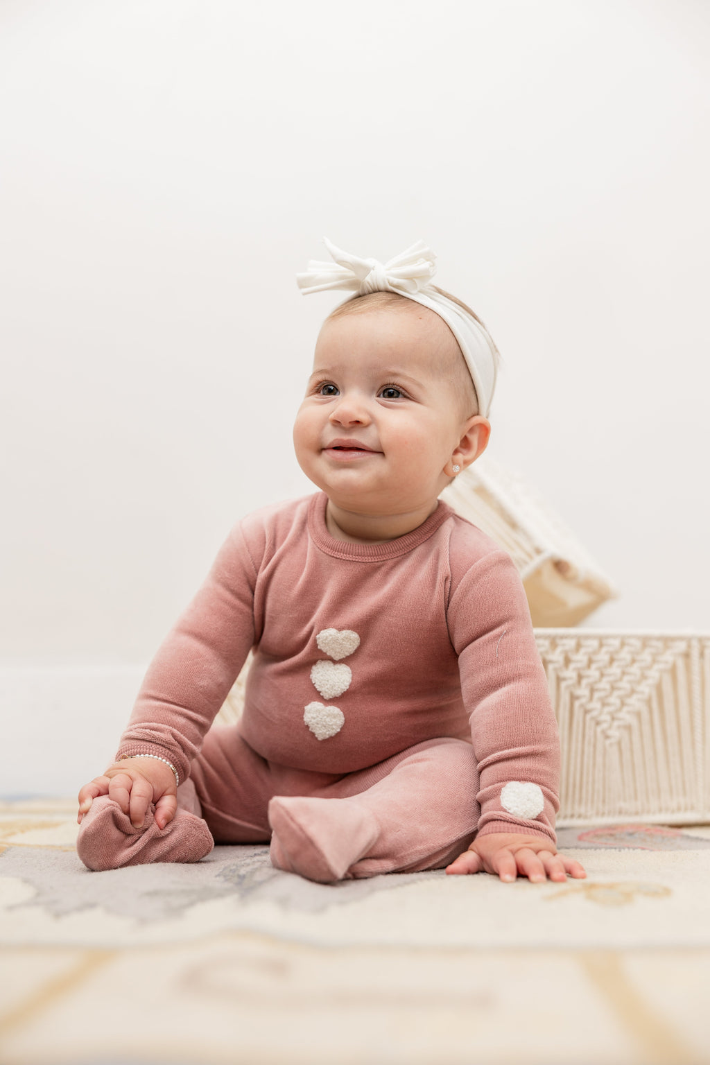 Velour Hook Stitch Onesie with Hat