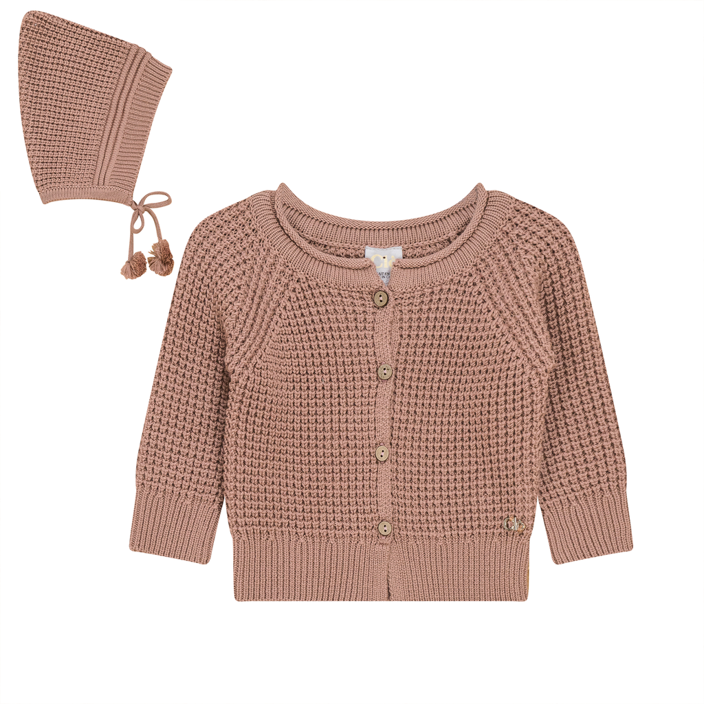 Waffle Knit Cardigan and Hat