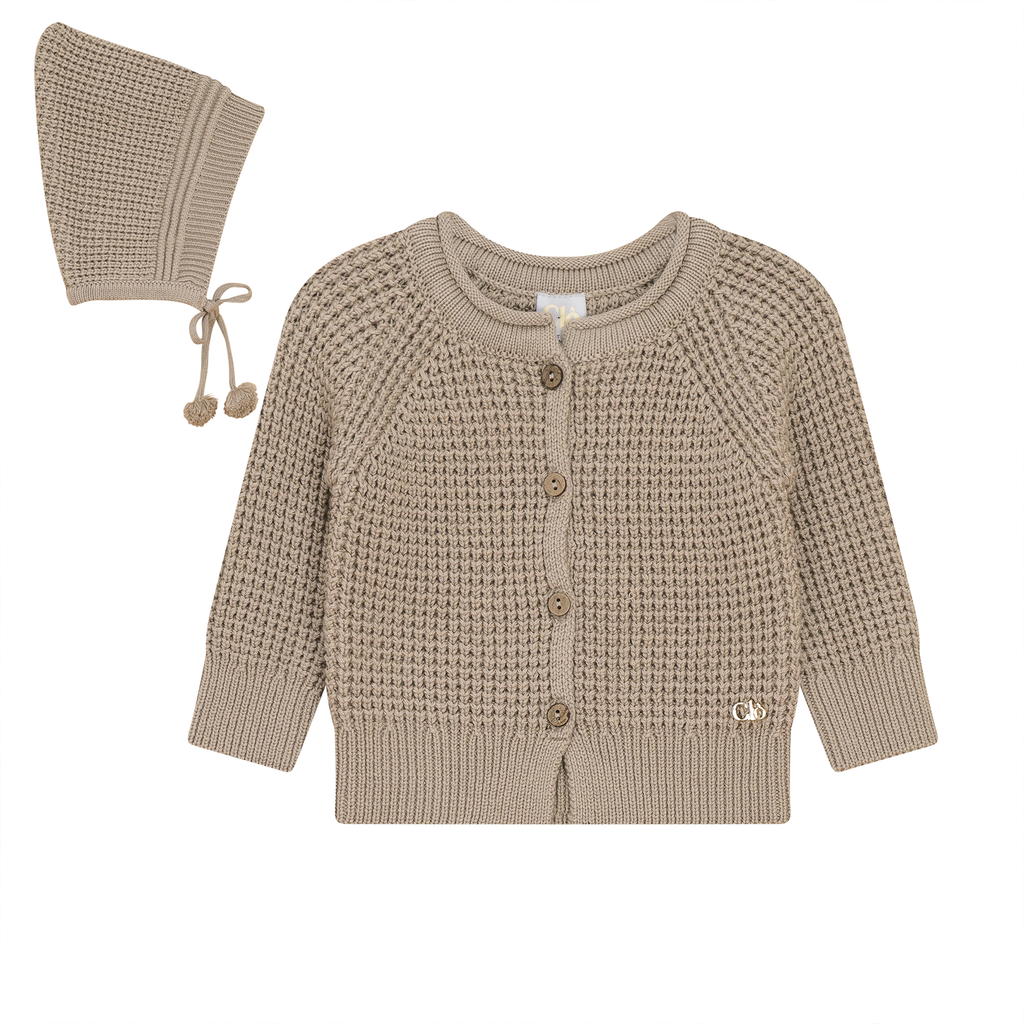 Waffle Knit Cardigan and Hat