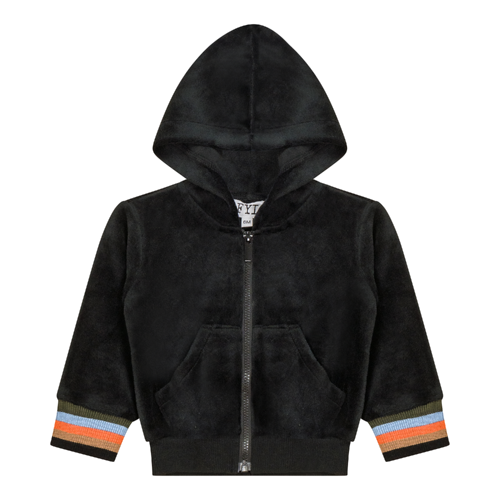Stripe Trim Velour Cardigan