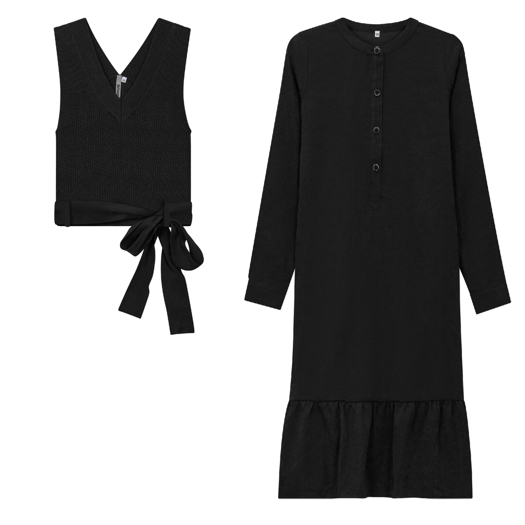 Woven Dress with Knit Vest
