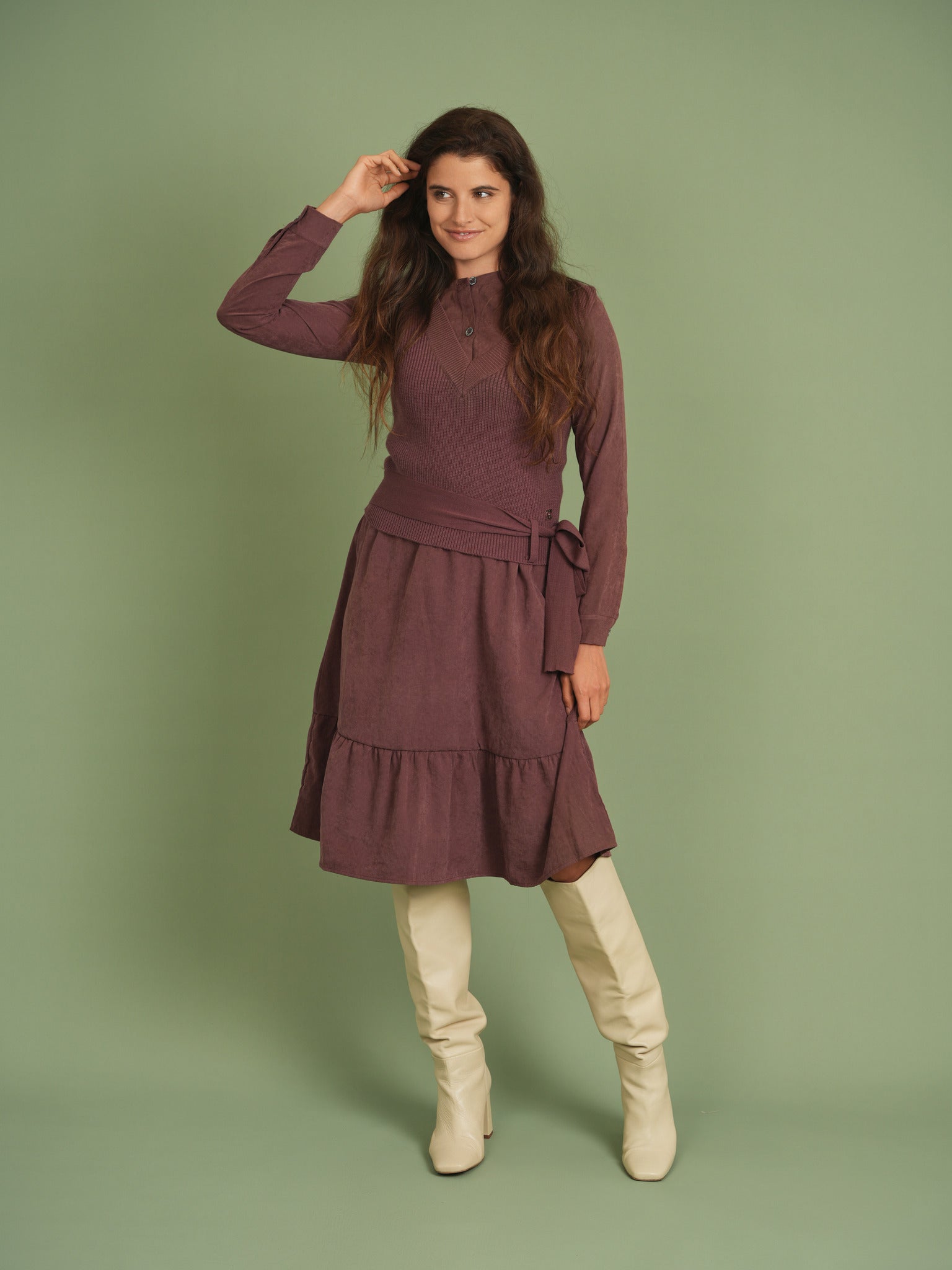 Woven Dress with Knit Vest