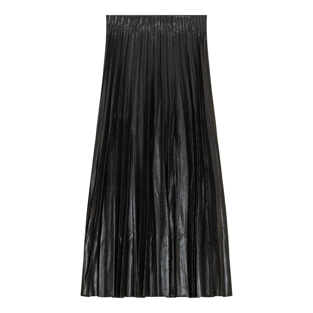 Leather Crinkle Pleated Midi Skirt