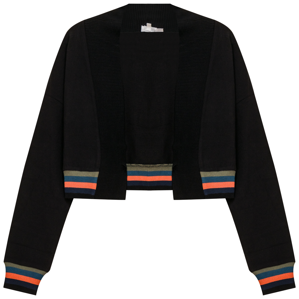 Striped Trim Crop Cardigan