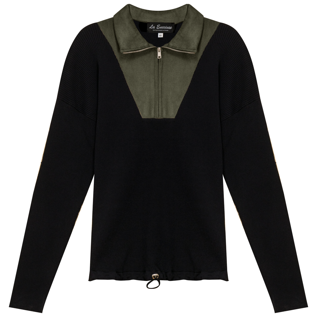 Maternity Ribbed Knit Zipper Bungee Sweater